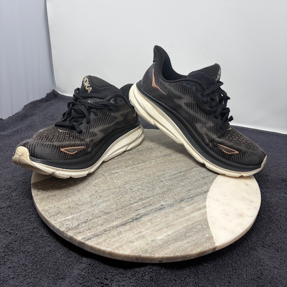 Hoka Clifton 9 Wide Black Rose Gold Running Shoes Womens 7.5D‎ 1132211 BRGL